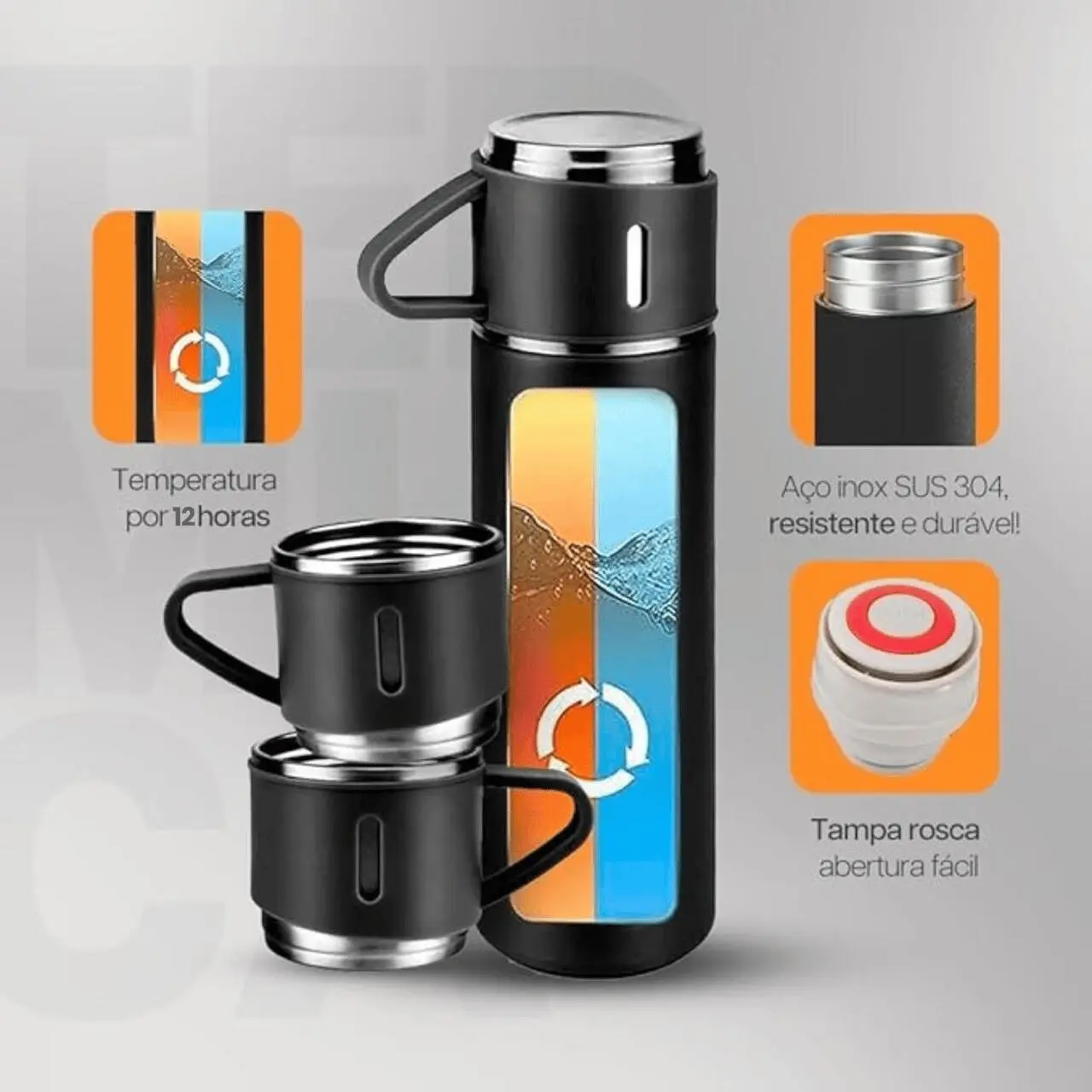 Garrafa Térmica Premium 500ml - Café Quente Sempre com Você (Ganhe 2 Xícaras + Caixa Para Presente) - Image 3