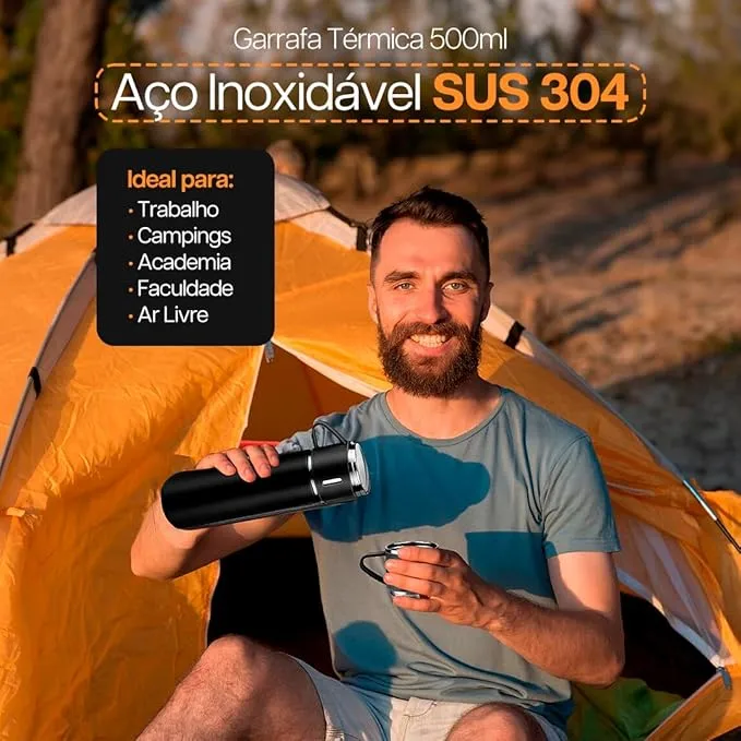 Garrafa Térmica Premium 500ml - Café Quente Sempre com Você (Ganhe 2 Xícaras + Caixa Para Presente) - Image 4